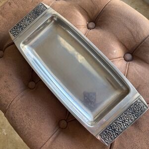 Vintage Stanley Roberts Serving Tray Stainless Steel Floral Handles 1970s